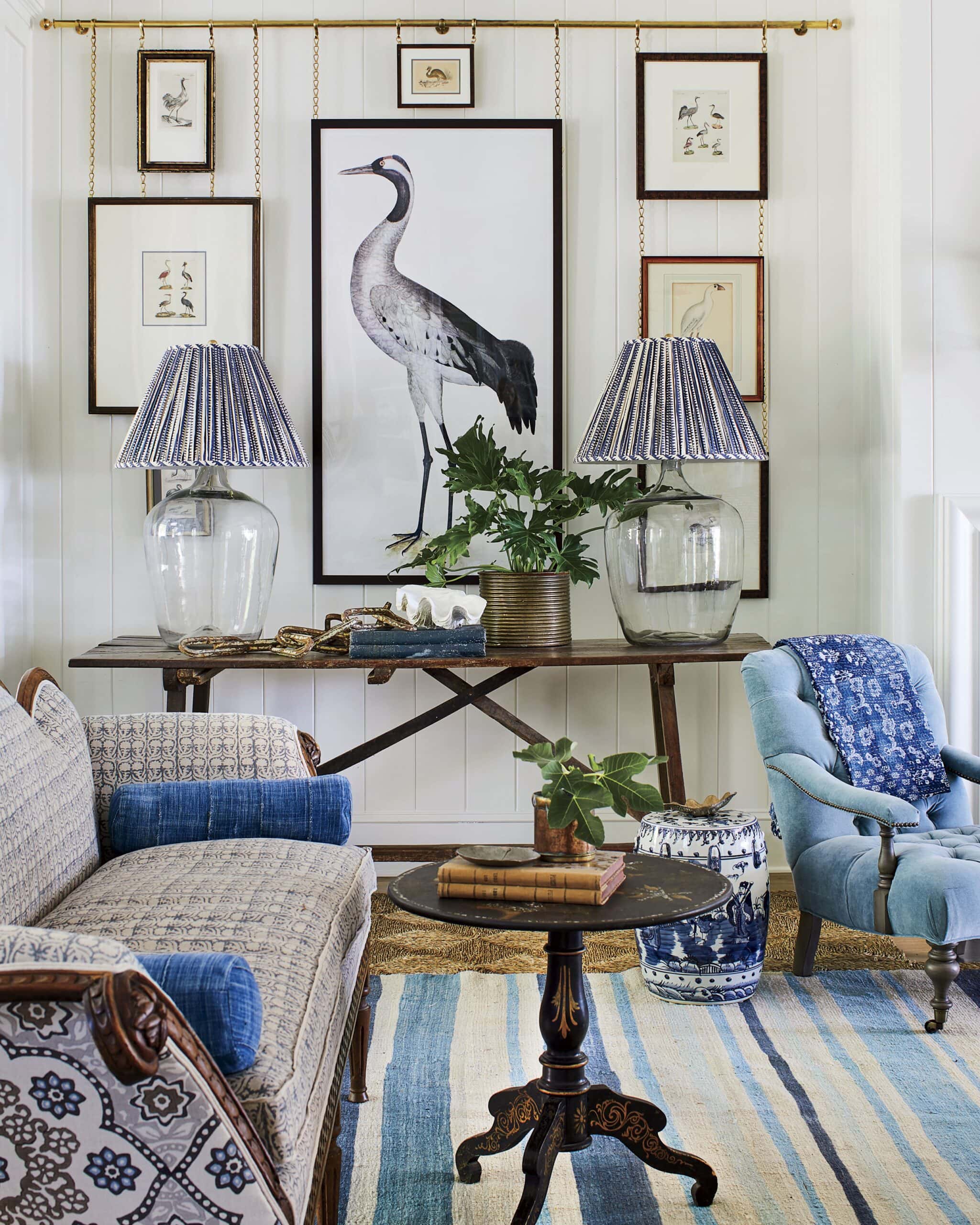 beach style living room home tour featuring white and blue decor