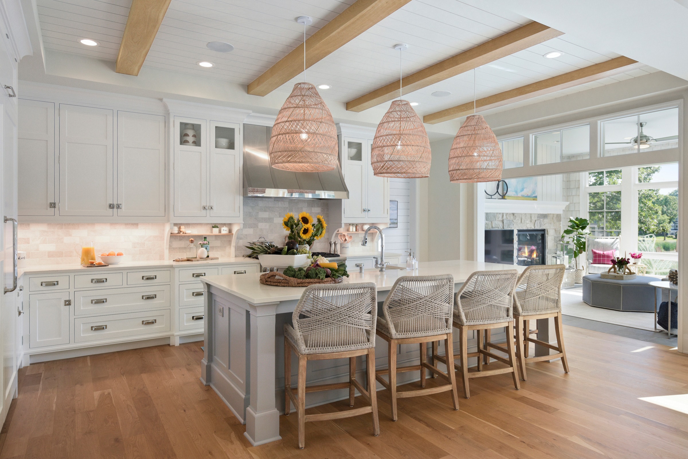 coastal cottage open concept kitchen and island