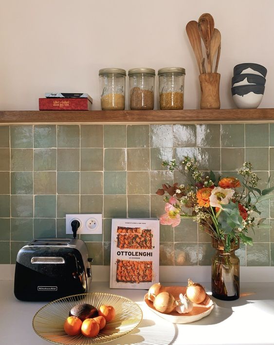 trending kitchen backsplash featuring zellige tiles