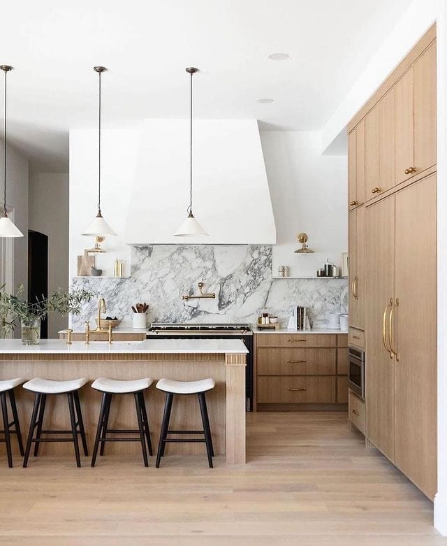 kitchen featuring trending kitchen backsplash made of marble