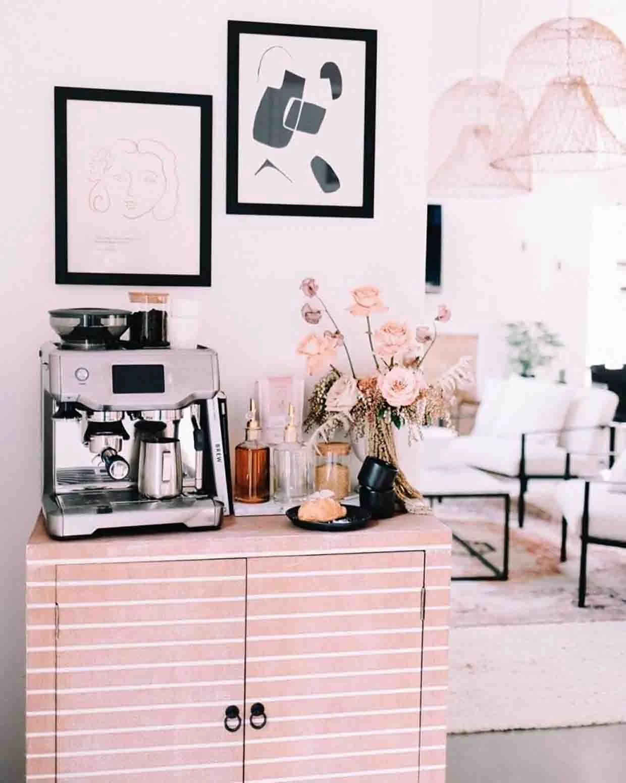 Pink coffee bar in 2023  Coffee bar design, Girly coffee shop, Coffee bar  home