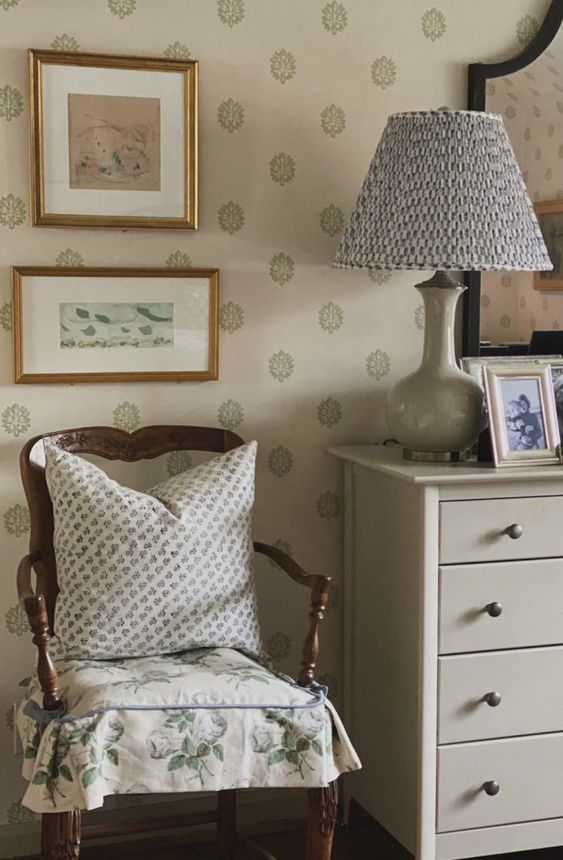 cottage style bedroom featuring wallpaper