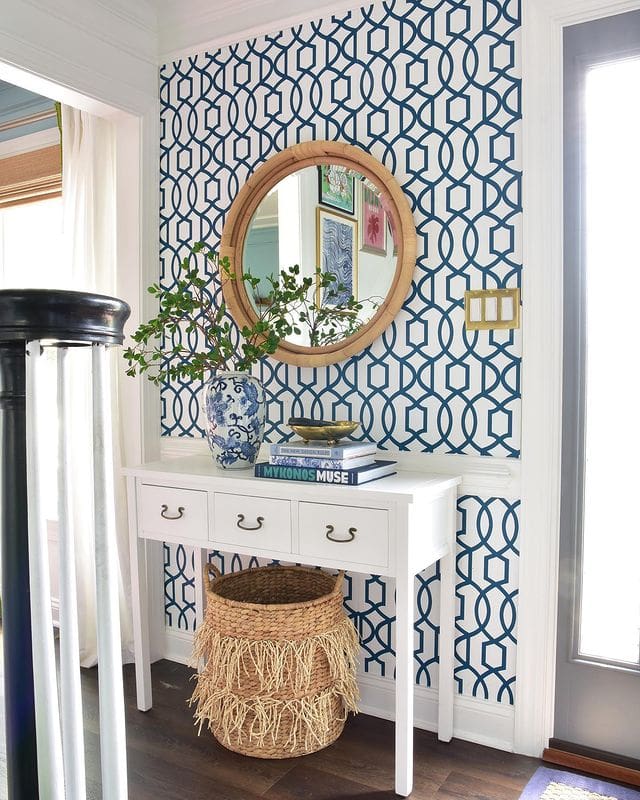 entryway ideas featuring contemporary white and blue wallpaper