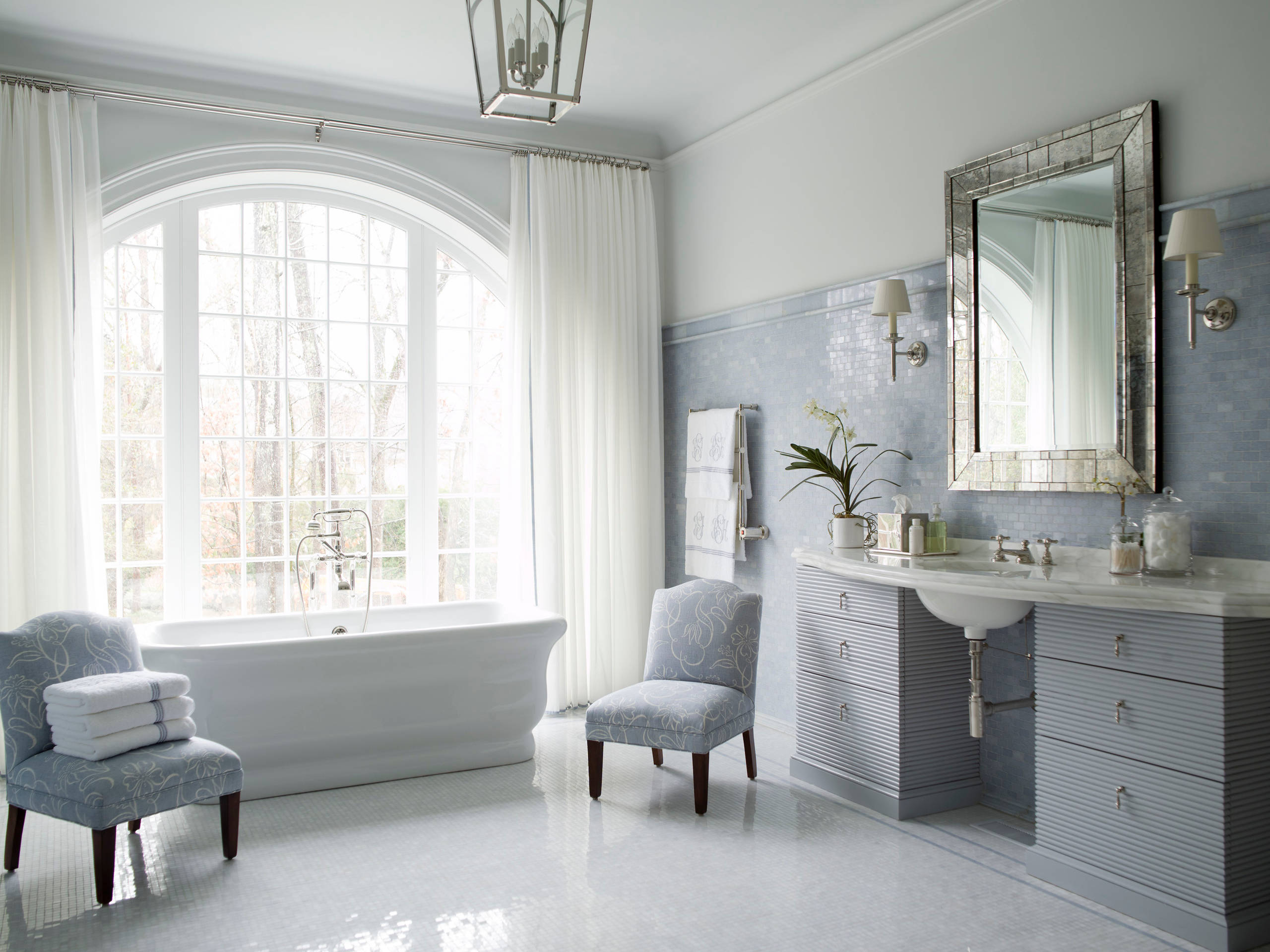 light blue bathroom in traditional style, featured in home tour