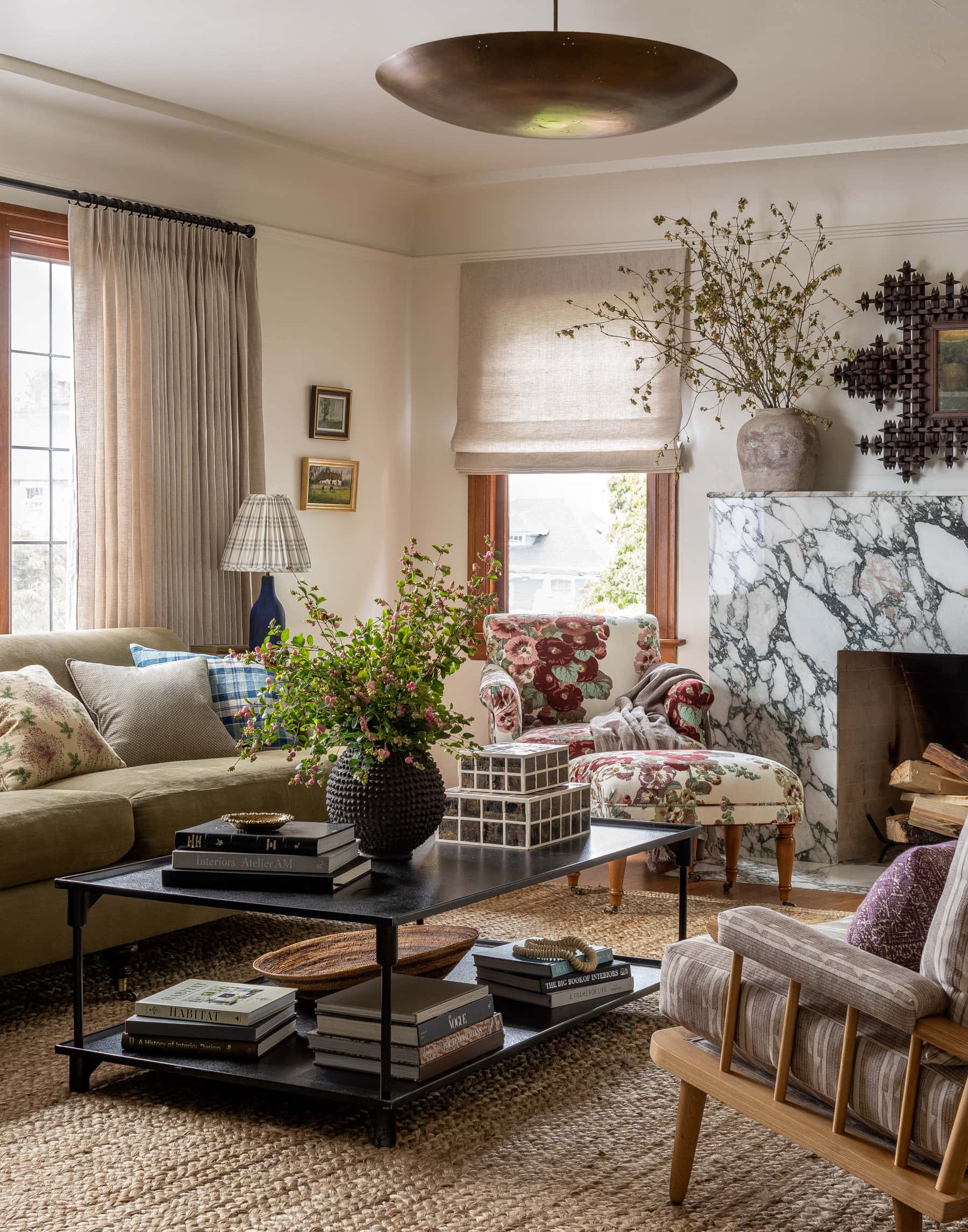 home tour featuring a living room with showcasing a living room with a vintage cottage decor