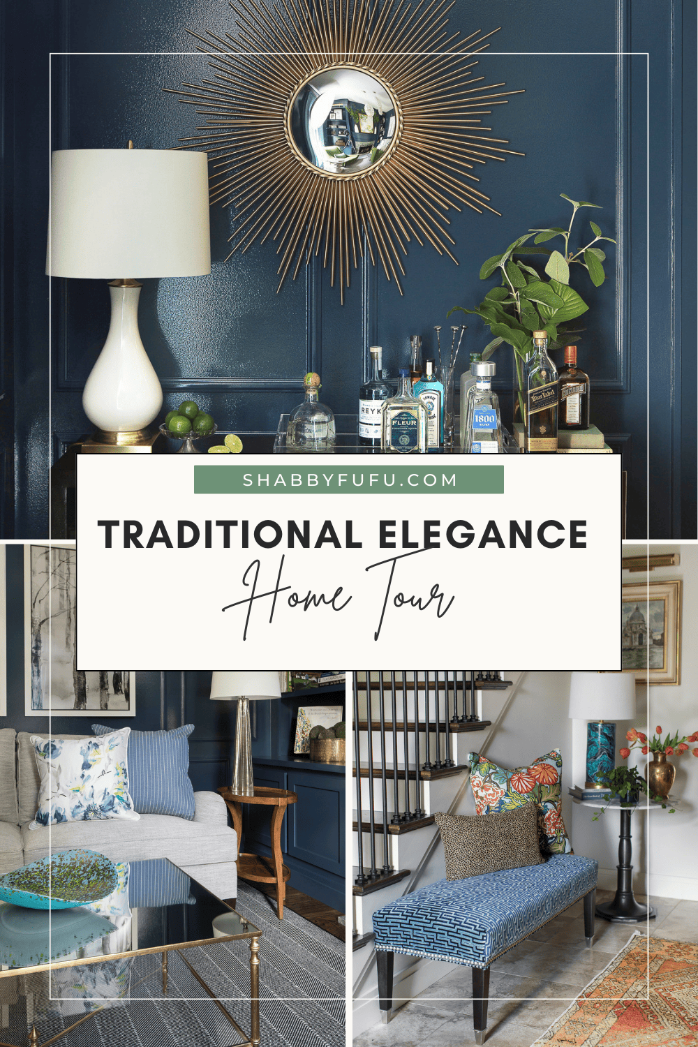 Pinterest image of home tour featuring a collage of images