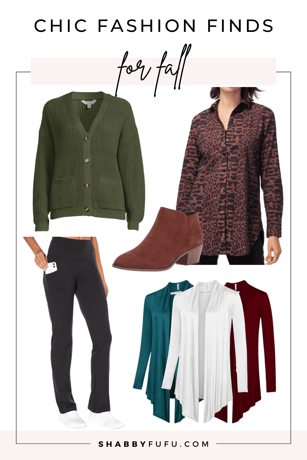 Pinterest collage featuring fashion finds for fall like sweaters, boots and pants.