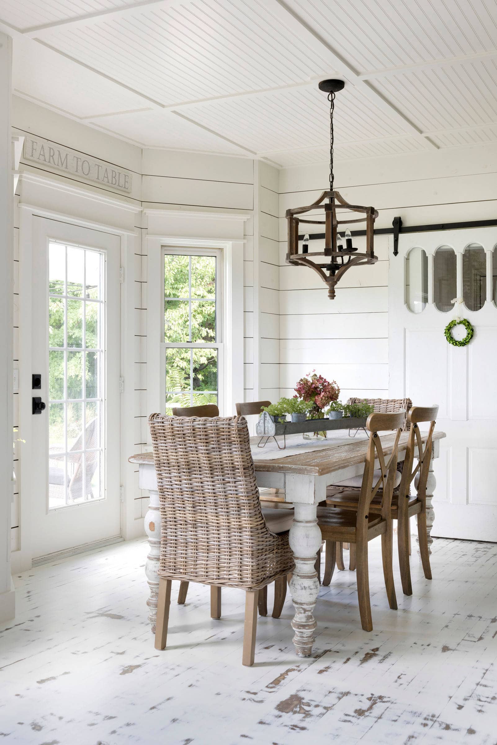 dining room in farmhouse style featuring a vintage french farmhouse table featured in home tour