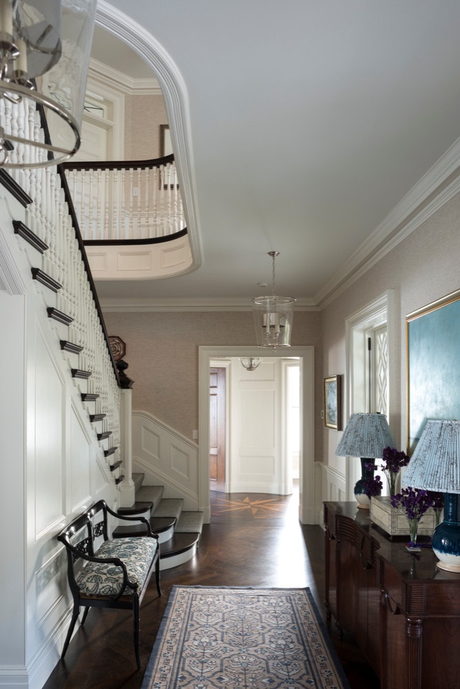 Single inspired home tour Greenwich Waterfront featuring entryway foyer in traditional style.