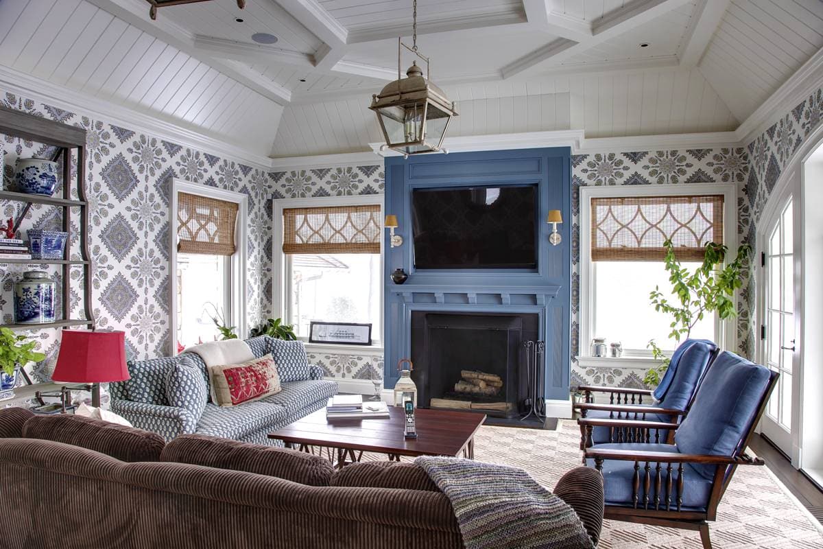 Traditional shingle style home tour featuring a family room with a coastal home decor style