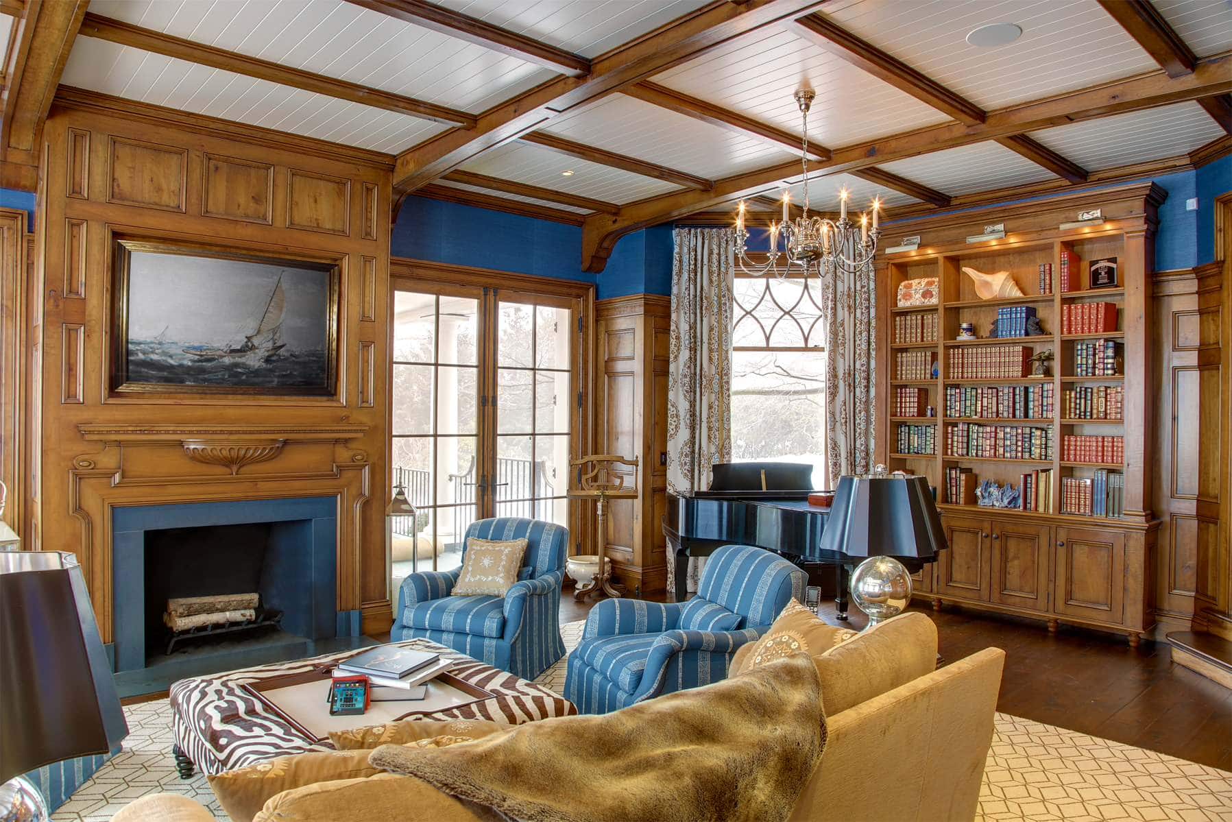 Traditional shingle style home tour featuring a family room with a coastal home decor style