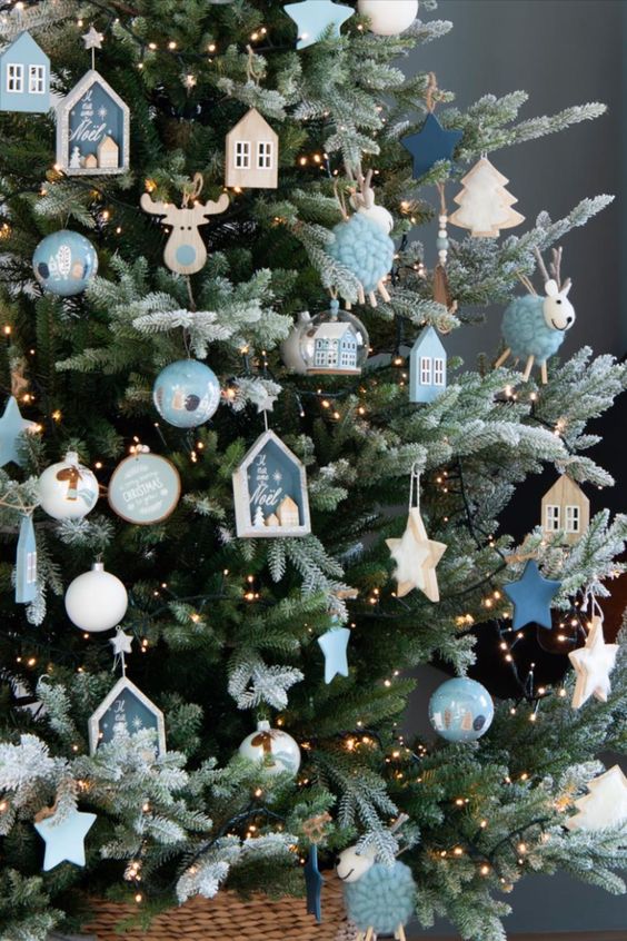 Blue ornaments in Christmas tree