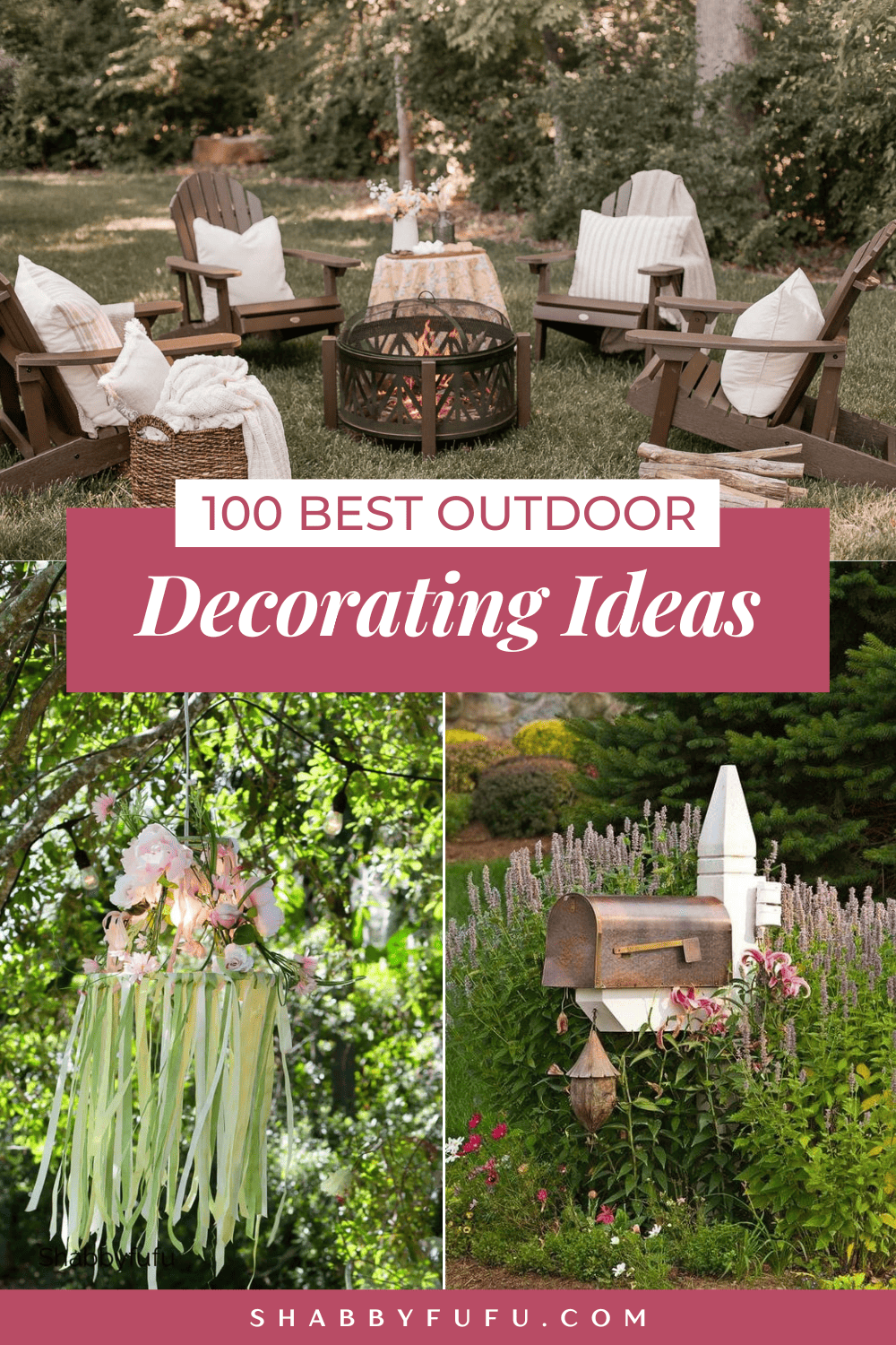 Pinterest decorative graphic titled "100 Best Outdoor Decorating Ideas"