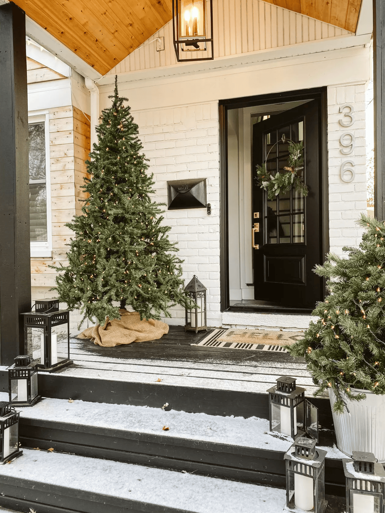 Front porch featuring Christmas tree outdoor decorating ideas