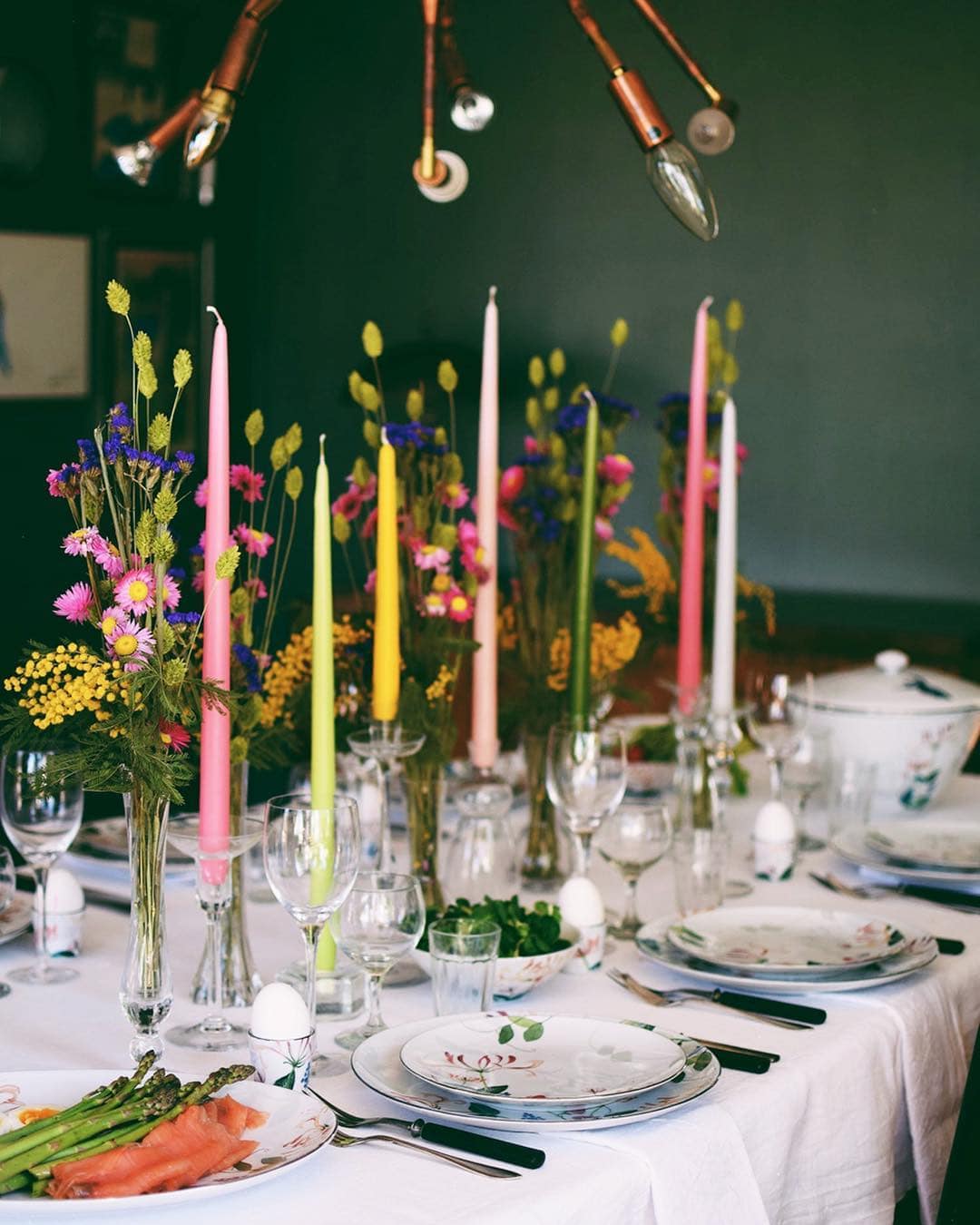 Colorful candles featured in centerpiece idea for holidays