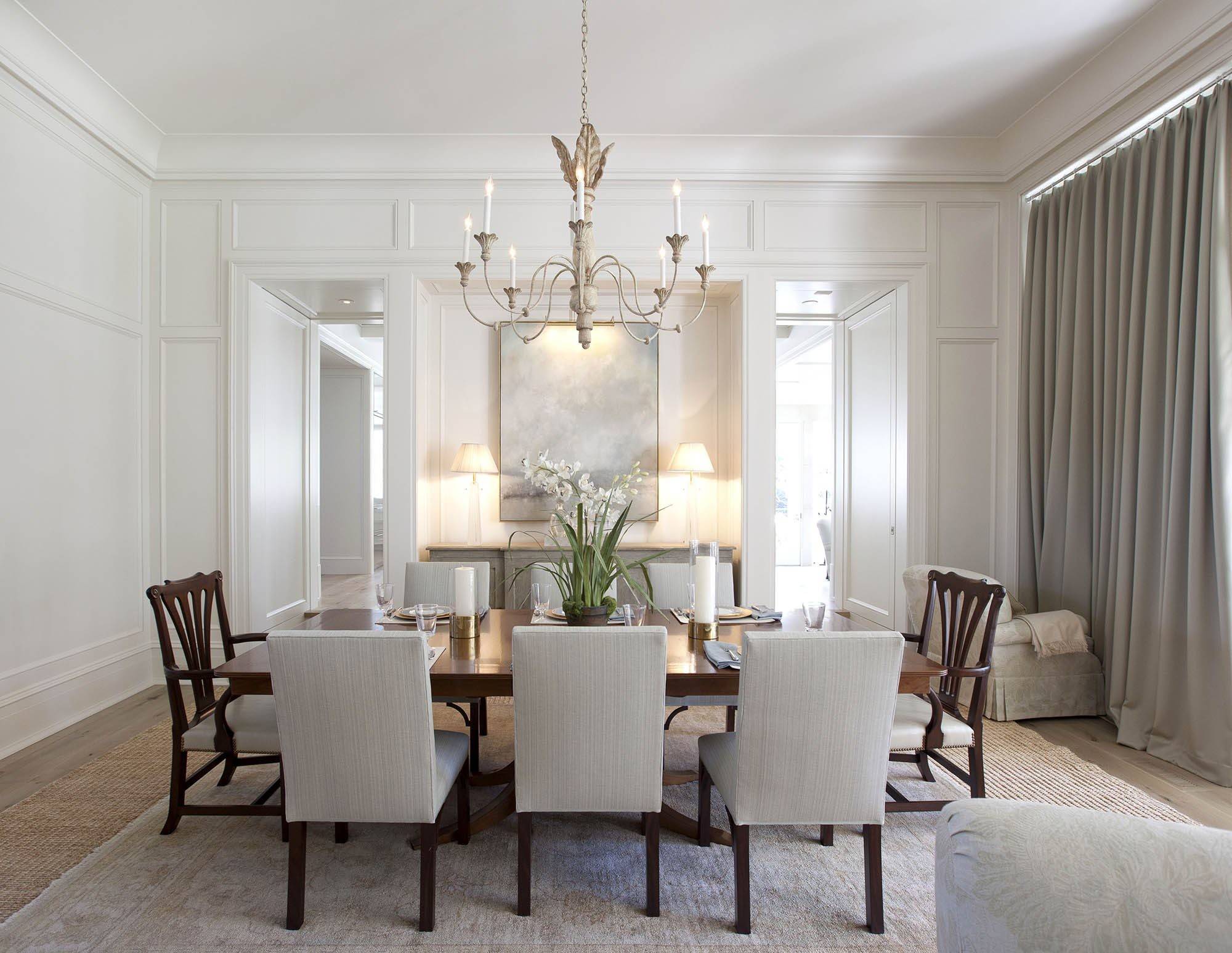 Elegant modern dining room featured in home tour with traditional details
