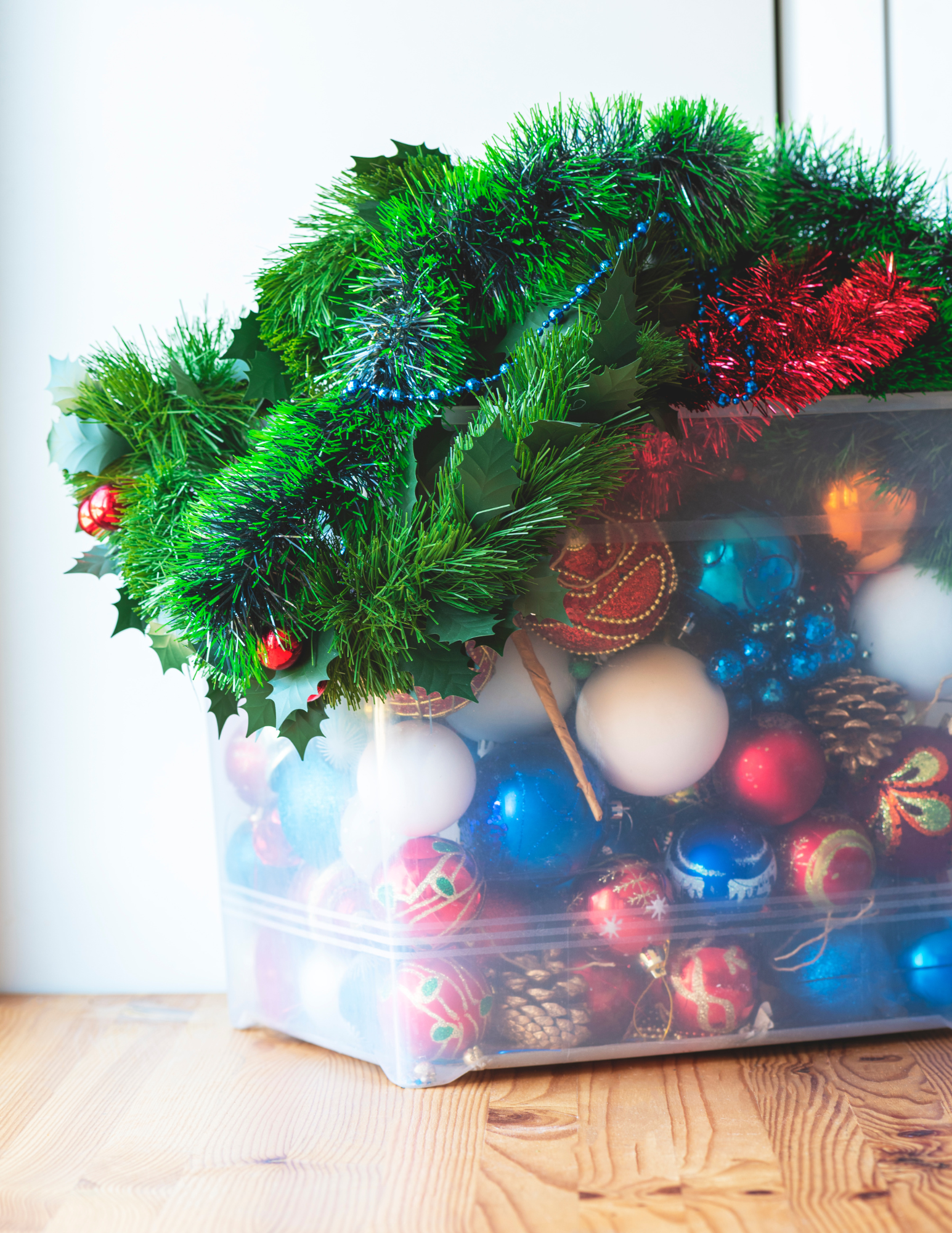 image of christmas decorations inside of a storage box