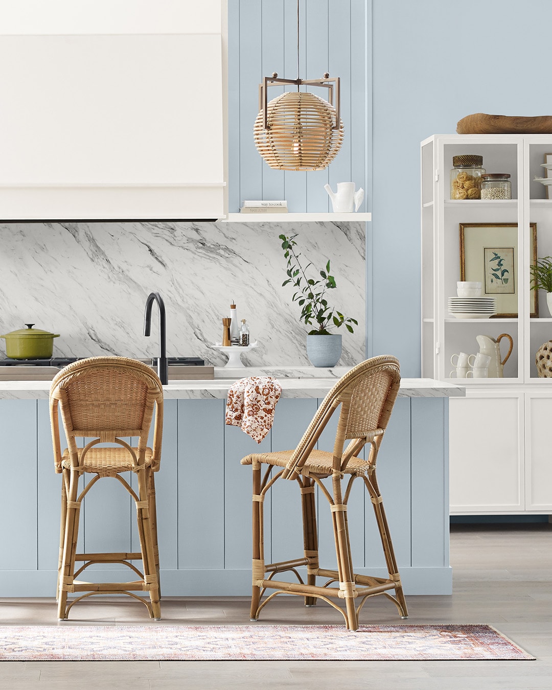 home decor design trends for 2024 featuring blue kitchen in coastal style