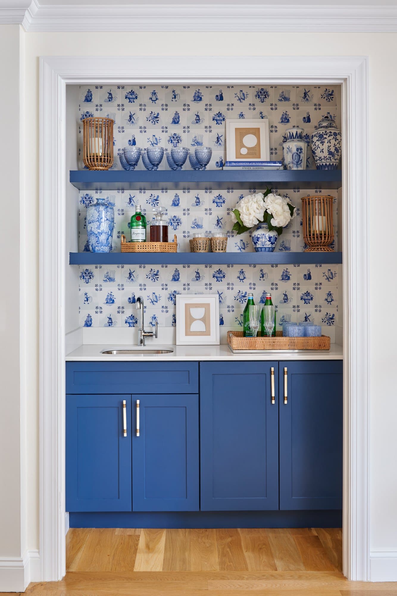 Ariel Okin interior design project Carnegie Hill featuring blue and white kitchen