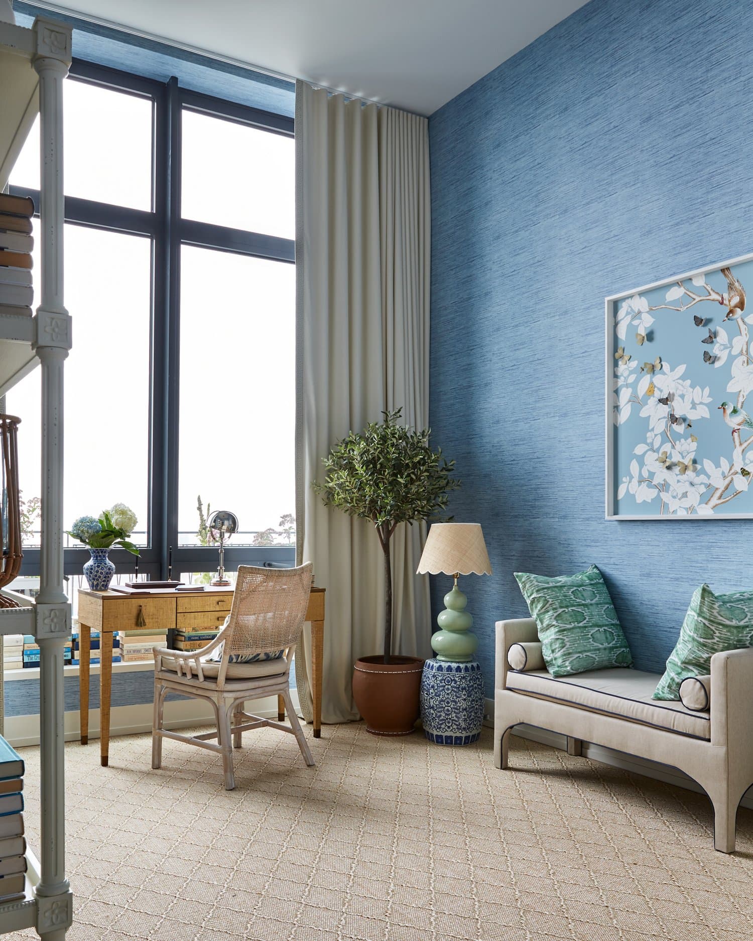 Ariel Okin interior design project Cobble Hill, featuring blue home office