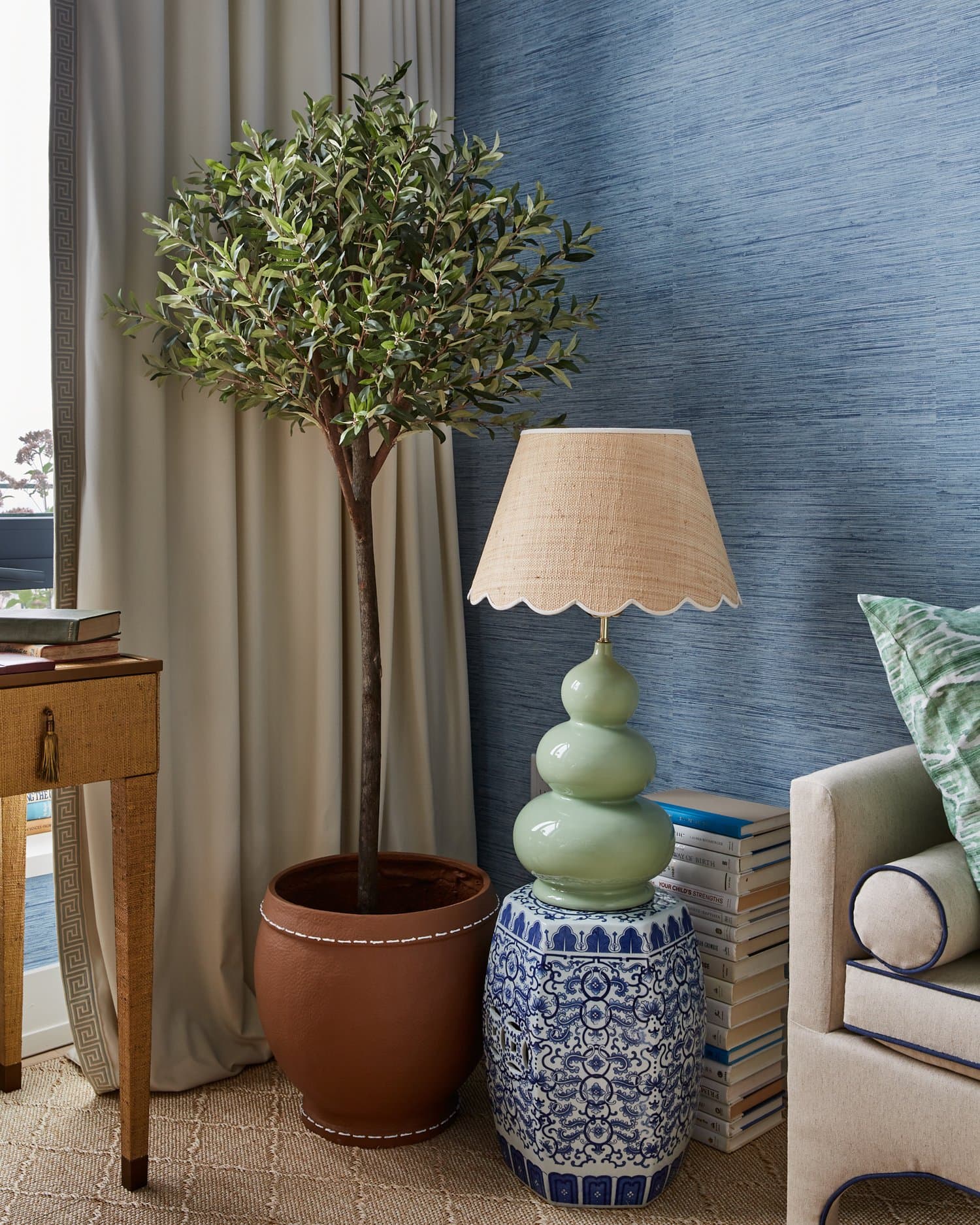 Ariel Okin interior design project Cobble Hill, featuring blue home office