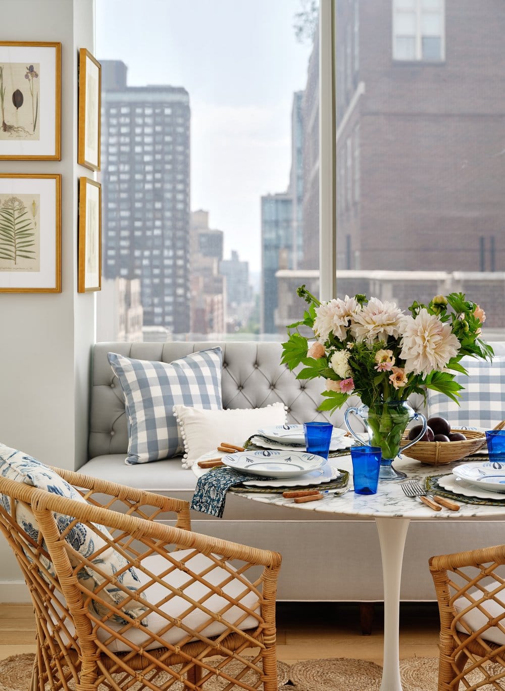 Ariel Okin interior design project Carnegie Hill featuring blue and white kitchen