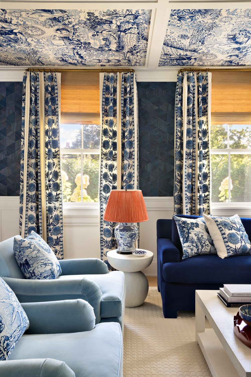 Ariel Okin interior design project Carnegie Hill featuring blue and white kitchen