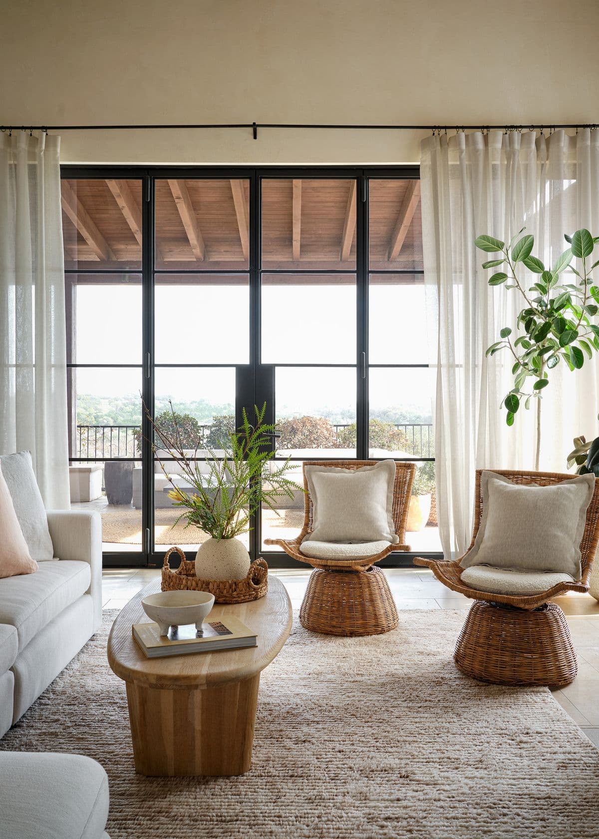 example of mixing patterns and textures in a contemporary neutral coastal living room