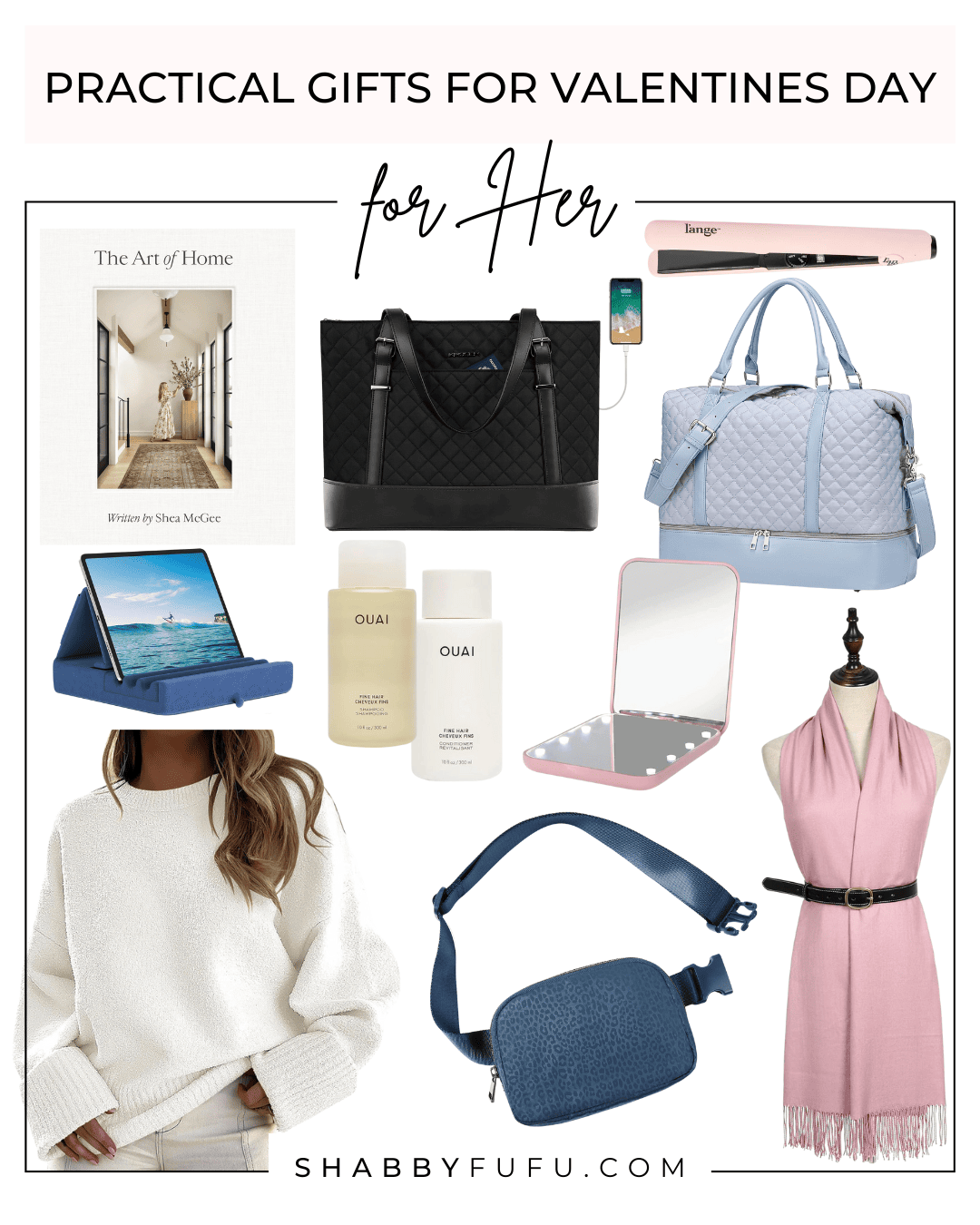 Collage of gift ideas titled "Practical Gifts For Valentine's Day for Her"