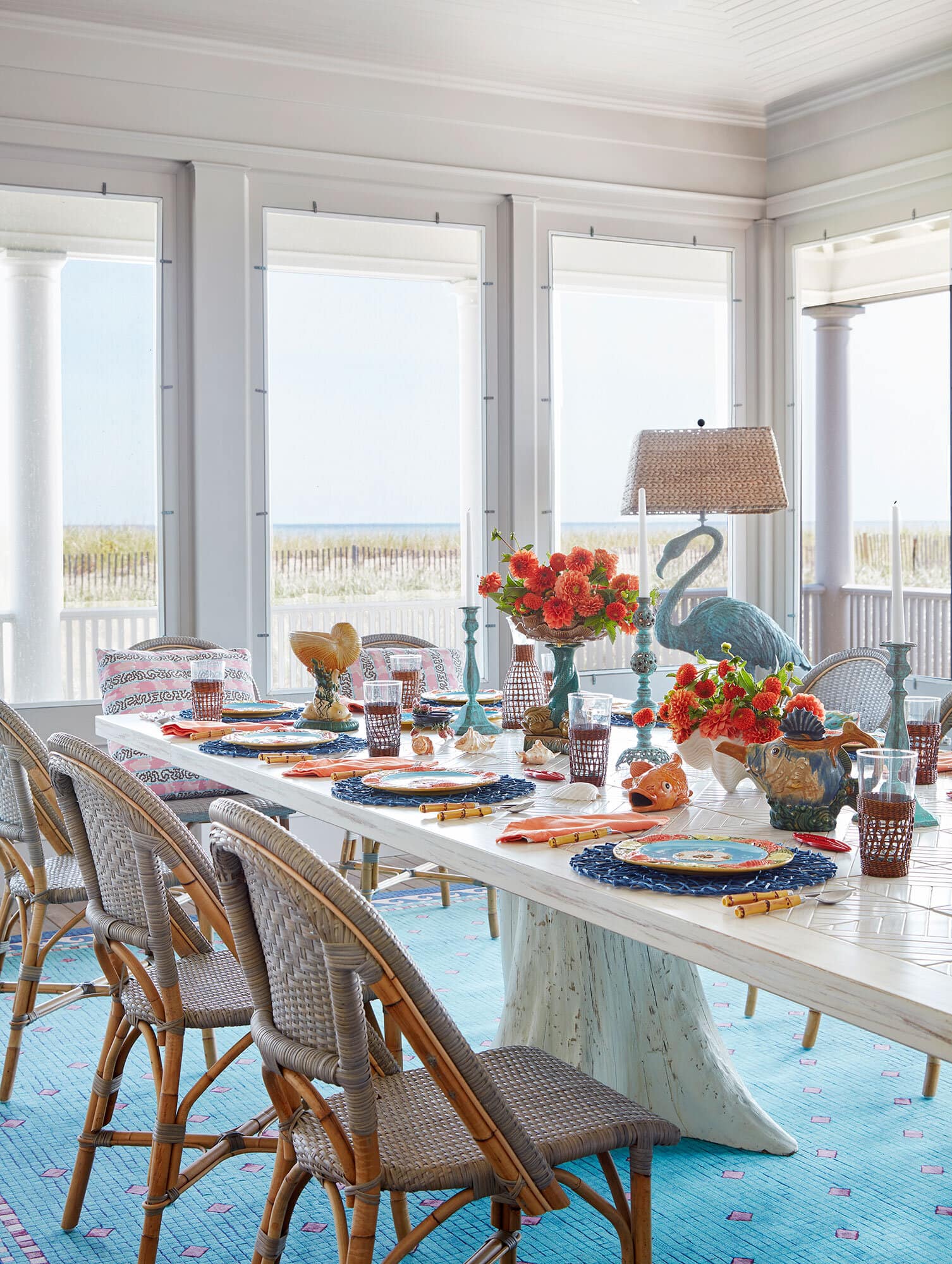 Wesley Moon interior design featuring coastal entrwyway with deep blue walls.