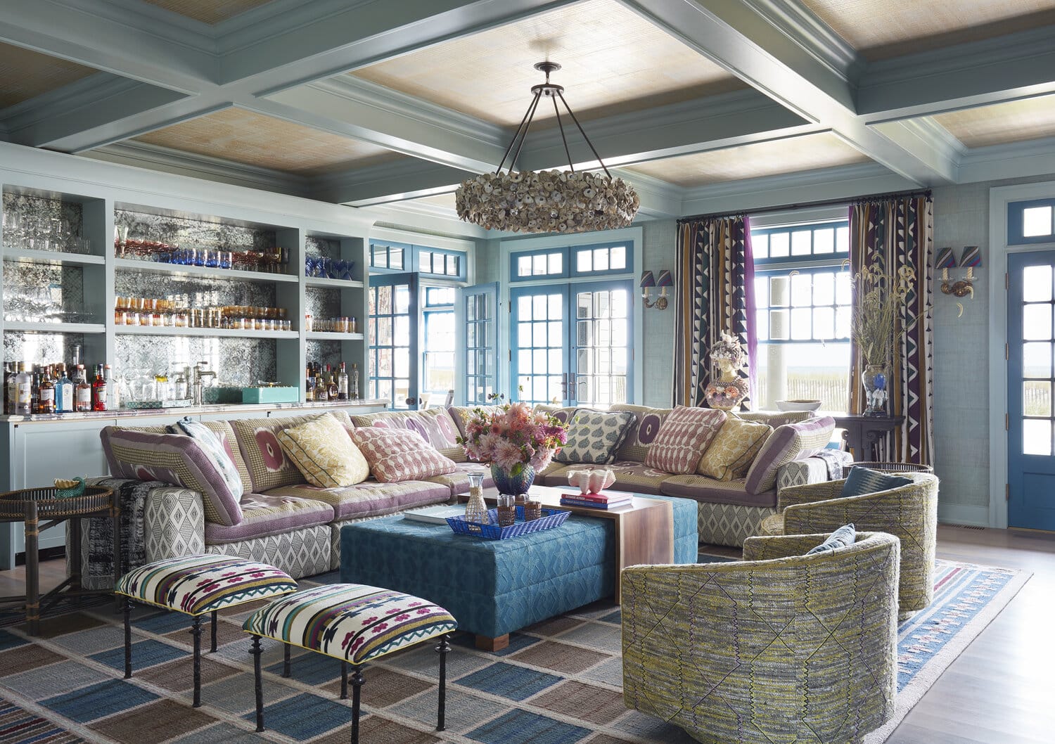 Wesley Moon interior design featuring coastal entrwyway with deep blue walls.