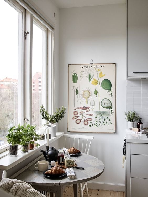 Kitchen room featuring windows and small bistro table as an example of Style Small Space Ideas