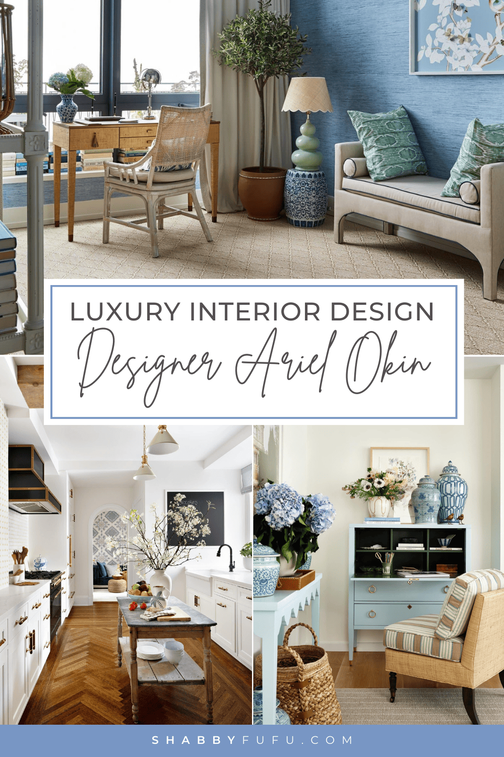 Pinterest decorative graphic titled "Interior Designer Spotlight: Ariel Okin"