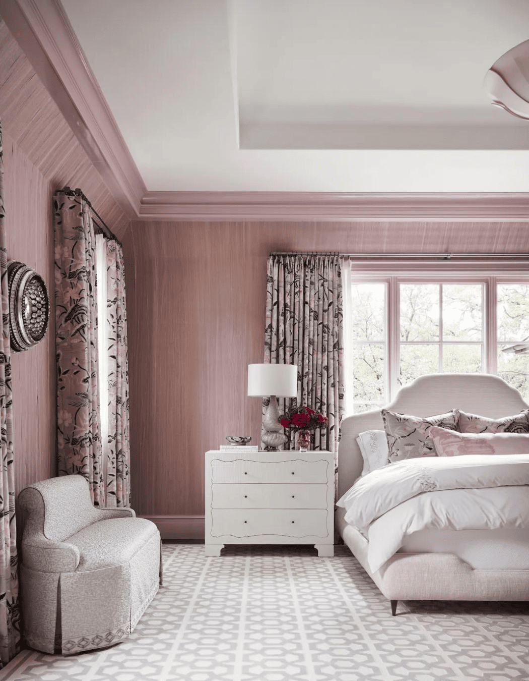Lilac elegant bedroom designed by Laura Lee Clark