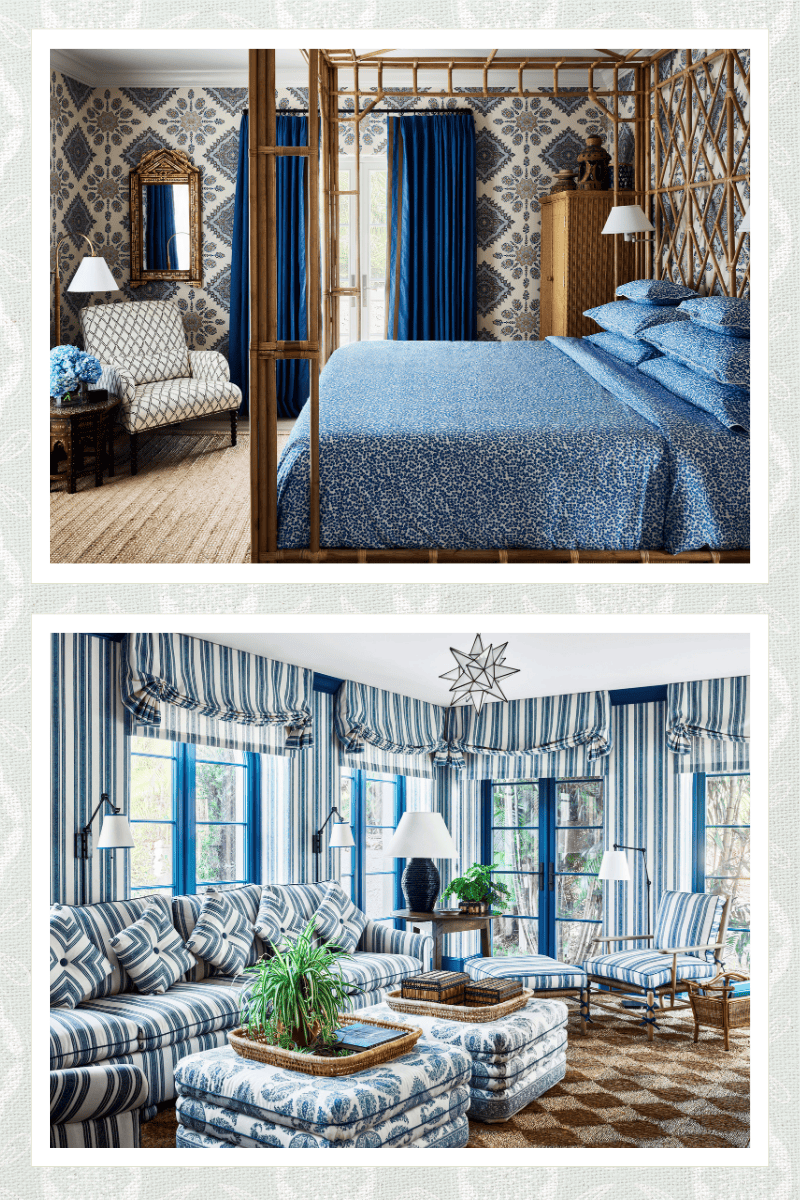 New traditional interior design graphic featuring rooms by interior designer Mark D. Sikes