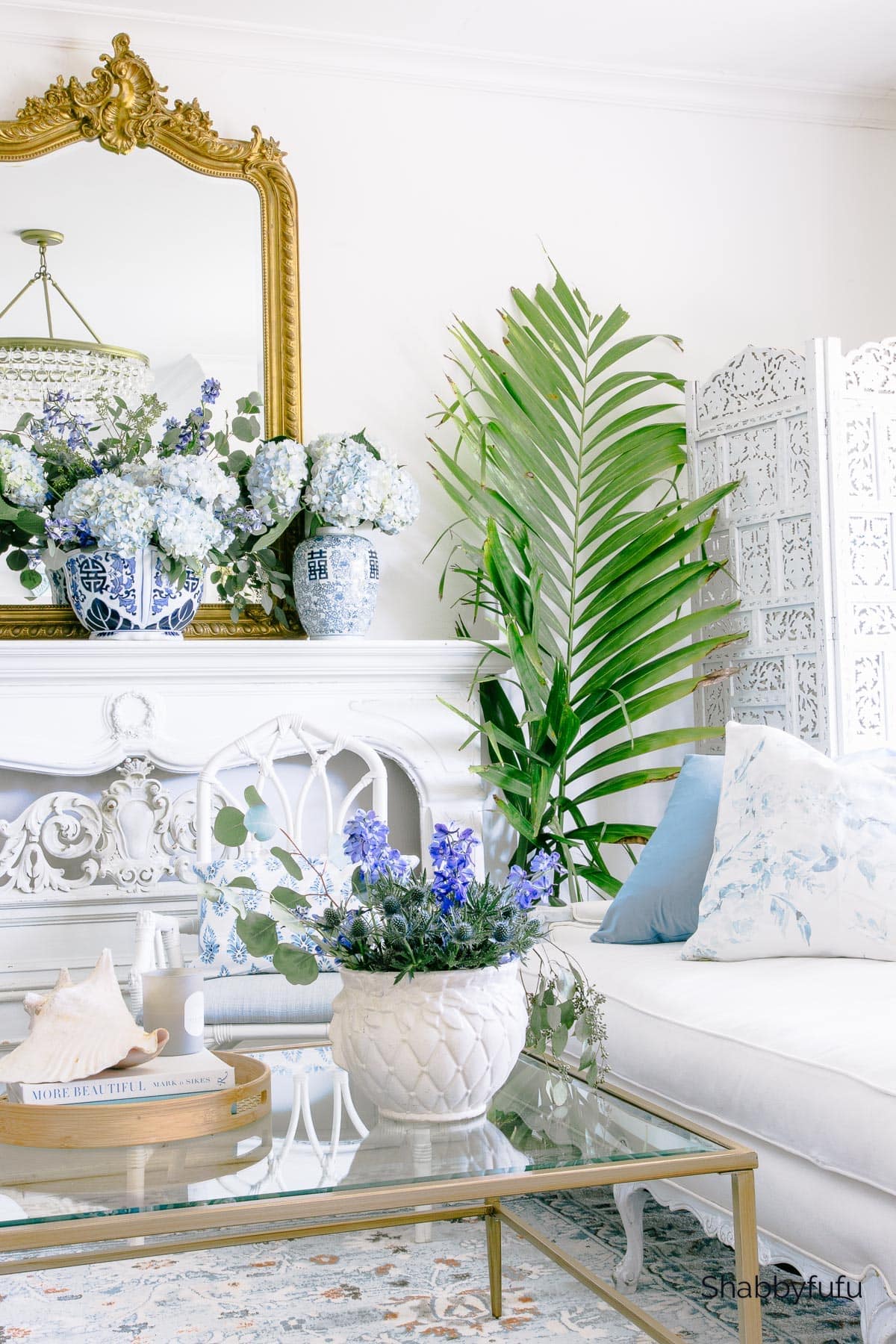 summer living room with blue and green accents