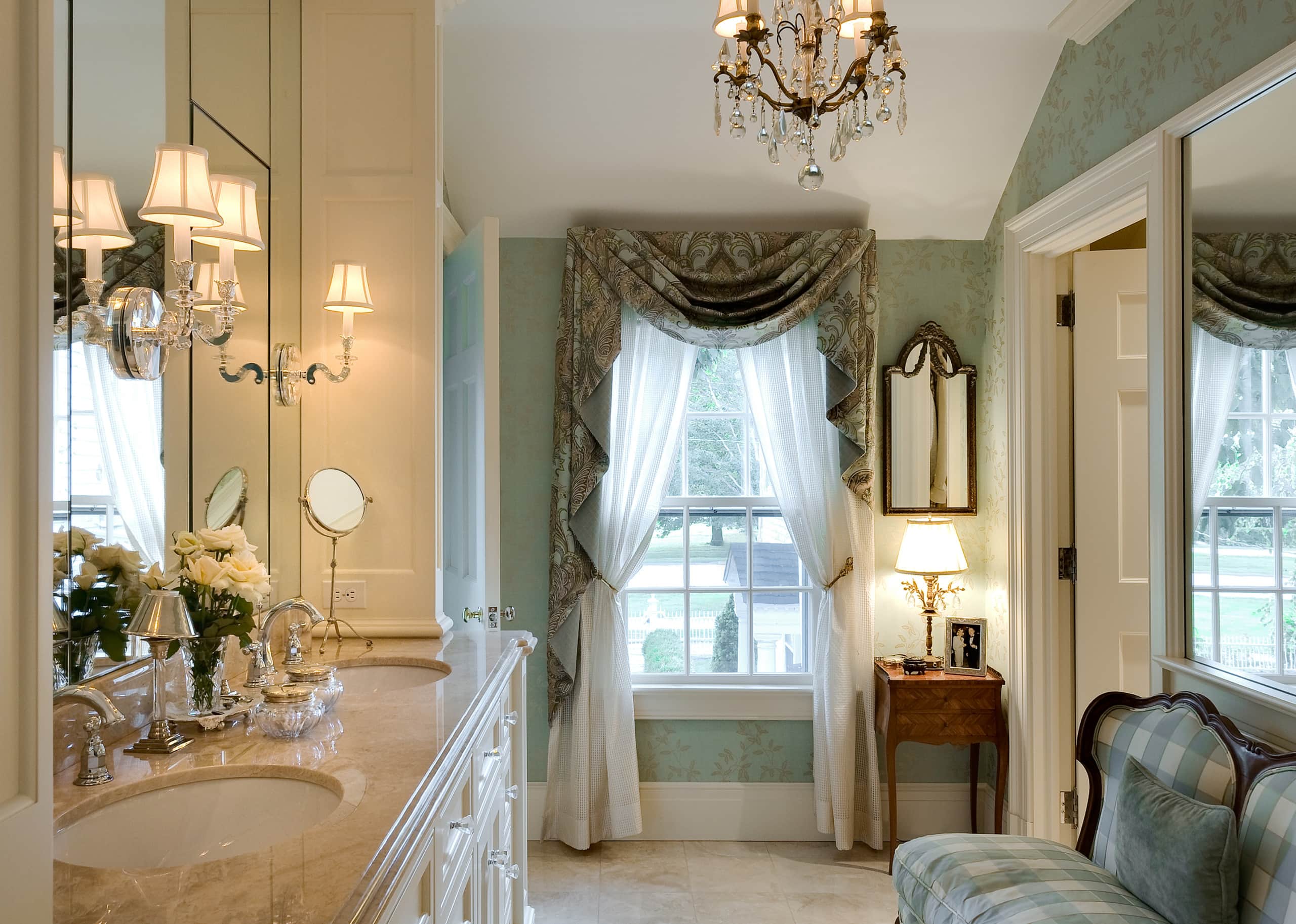 Antique renovated bathroom room featured in home tour with traditional style
