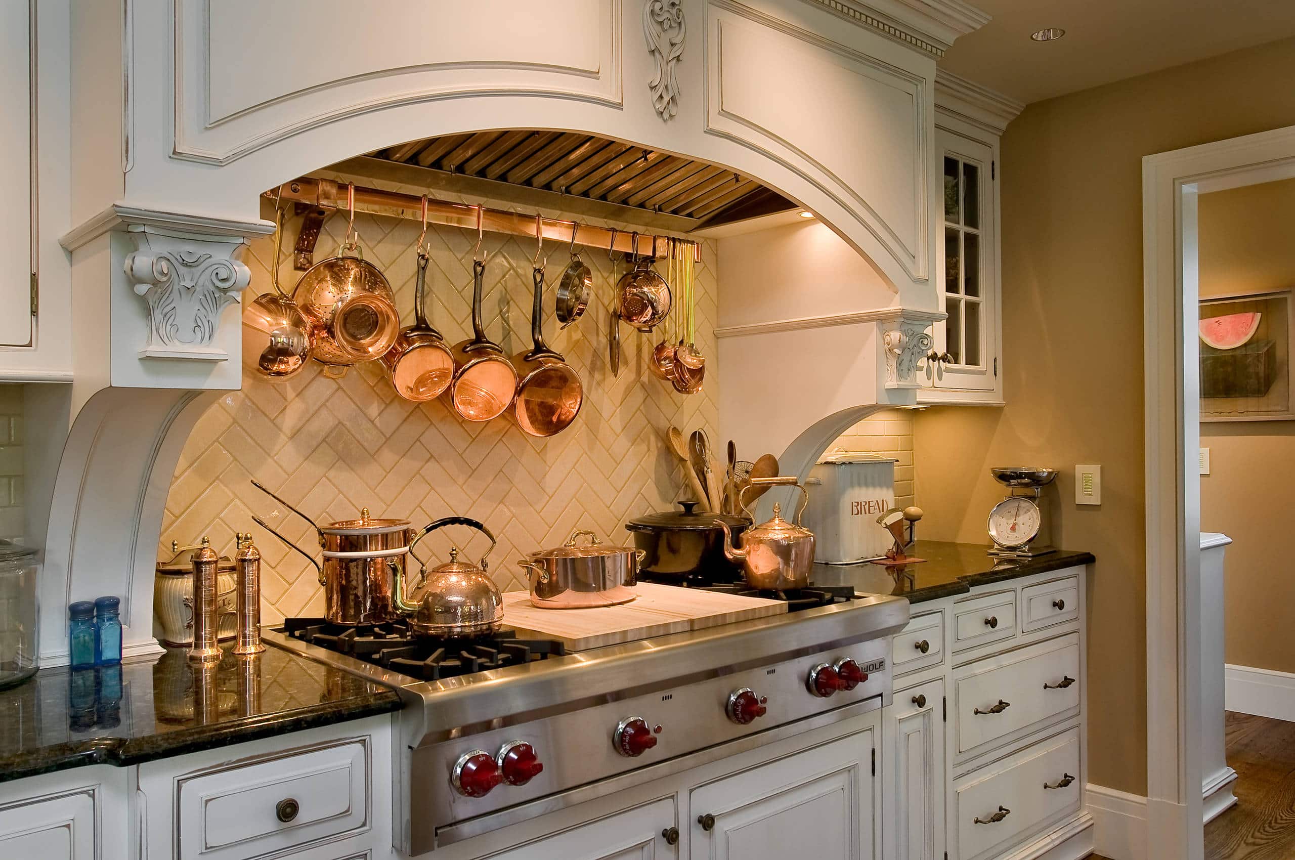 Antique renovated kitchen room featured in home tour with traditional style