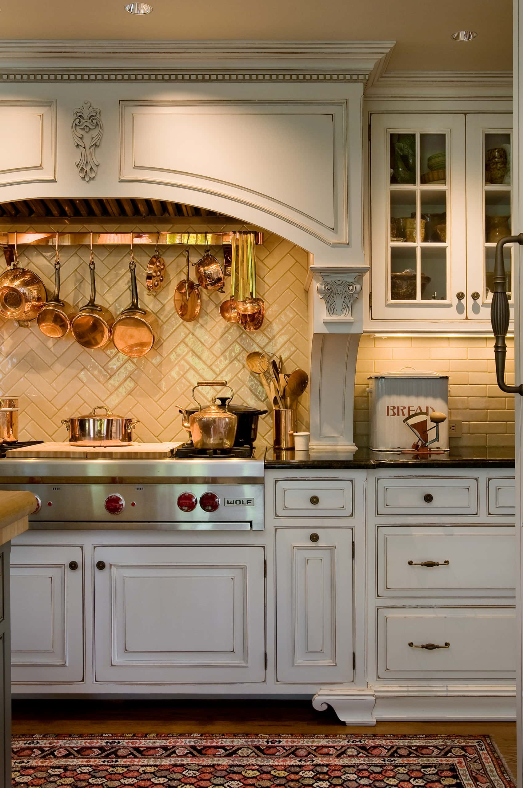 Antique renovated kitchen room featured in home tour with traditional style