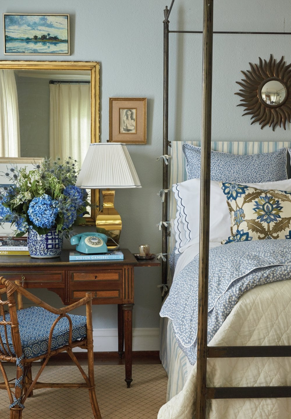 Bedroom featuring chinoiserie vase in interiors designed by Heather Chadduck
