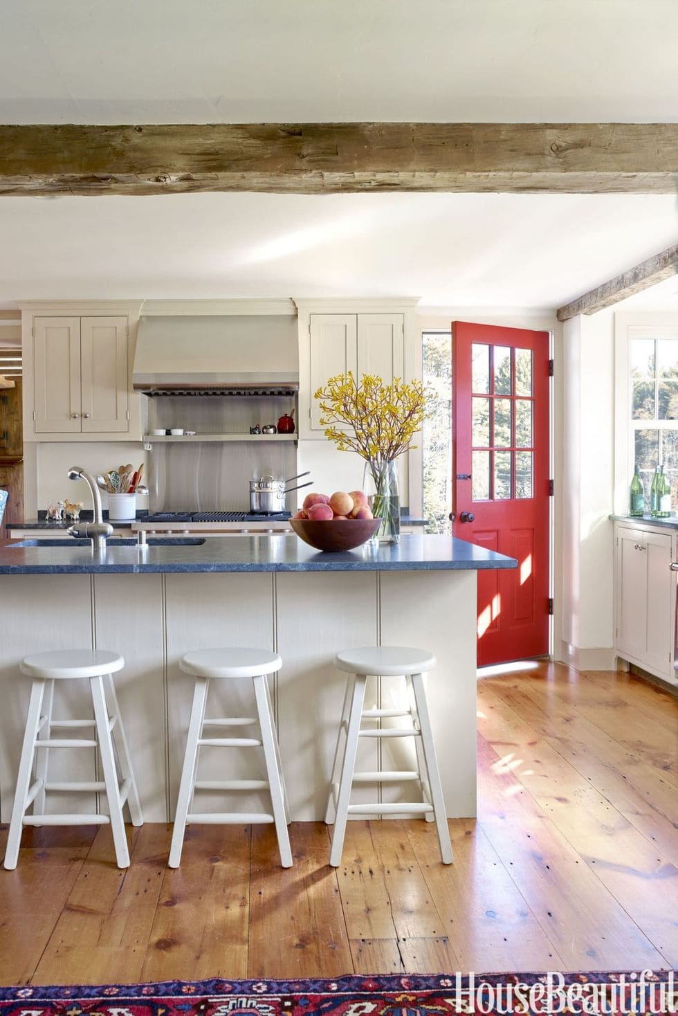 Traditional kitchen featuring red door shown as example for old and outdated kitchen ideas