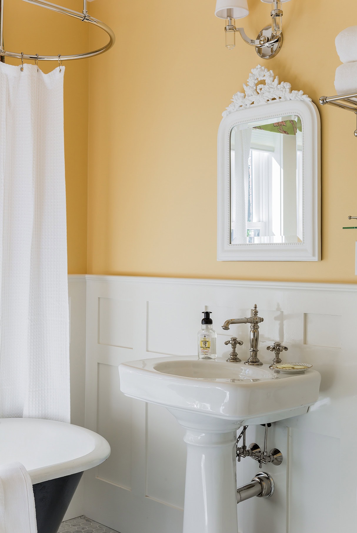Bathroom in traditional chic style featured in renovation home tour