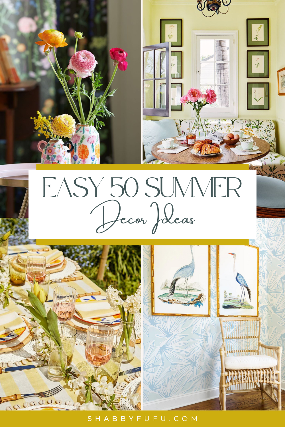 Decorative Pinterest image featuring a collage of different summer decor ideas