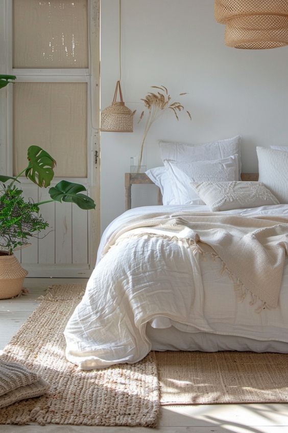eutral summery bedroom featured as a summer decor ideas