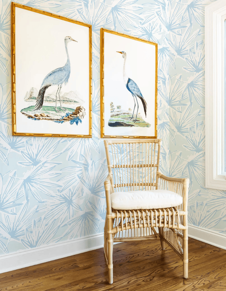 Summer decor ideas featuring wallpaper in blue with coastal elements