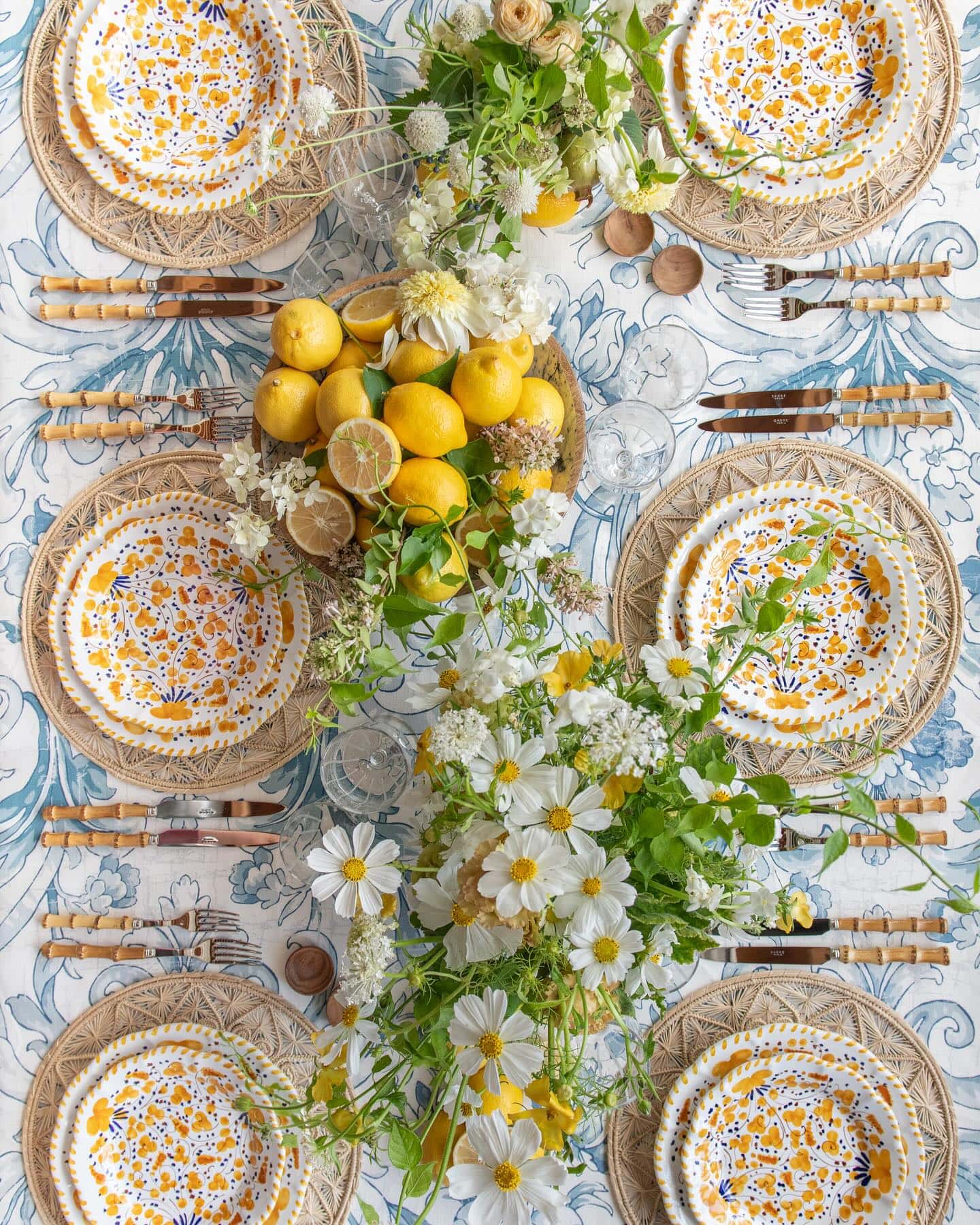 table setting featuring lemon theme, featured in summer decor tips