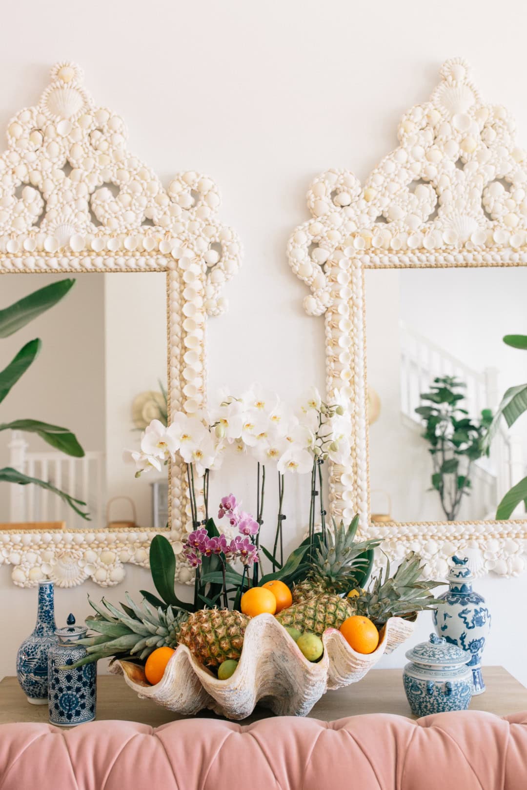 summer mantle with white orchid featured in summer decor tips