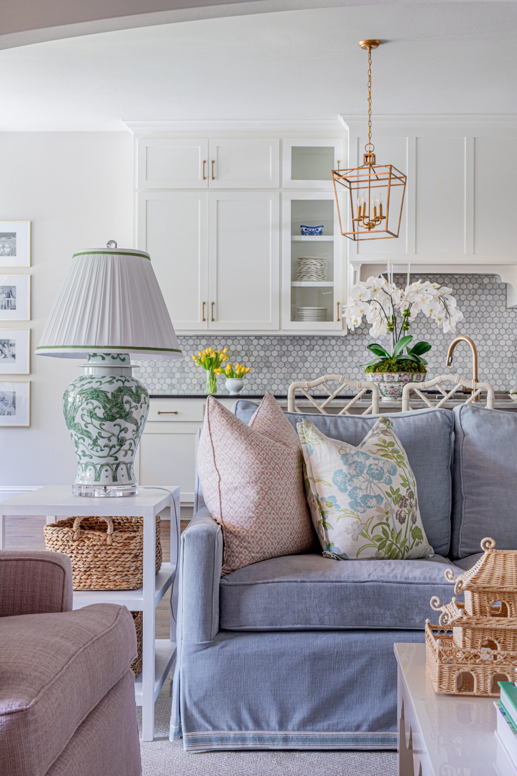 Living room with duck egg blue sofa and throw pillows featured summer decor tips