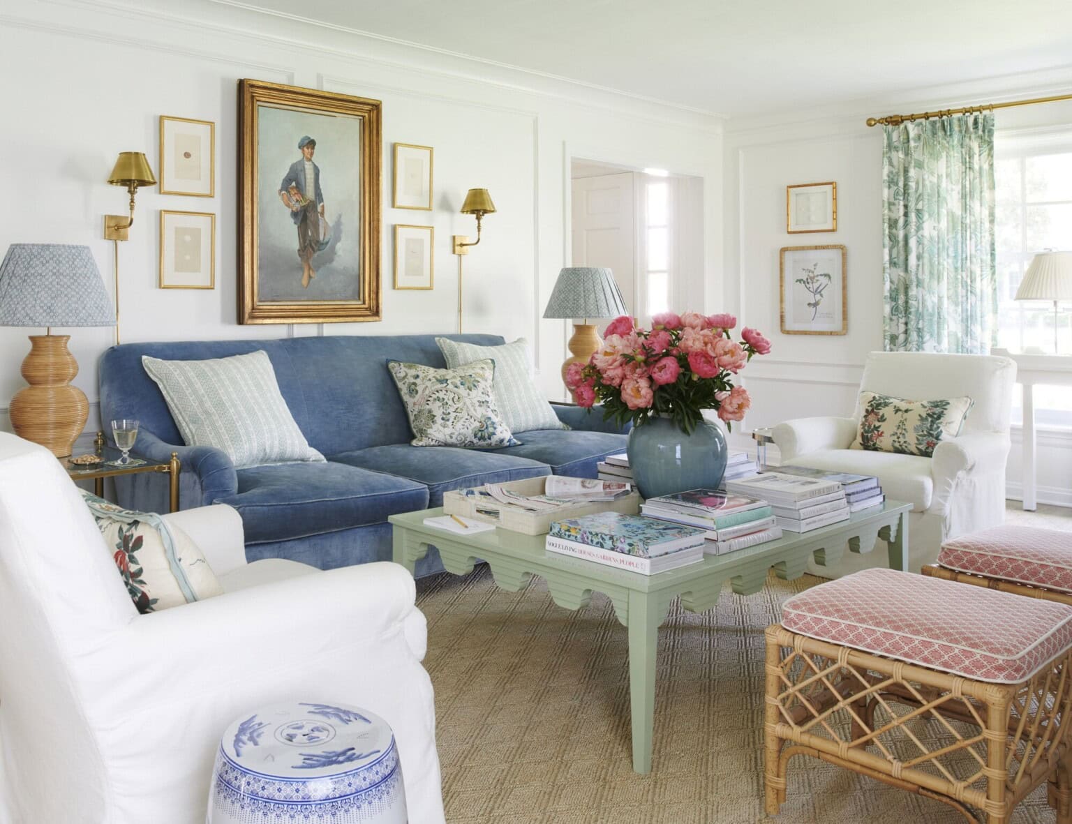 Amy Studebaker interior design featuring a traditional living room with coastal details