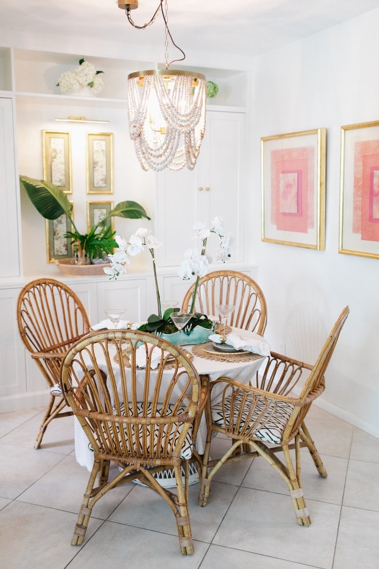 tropical decor kitchen and dining room featuring bamboo chairs